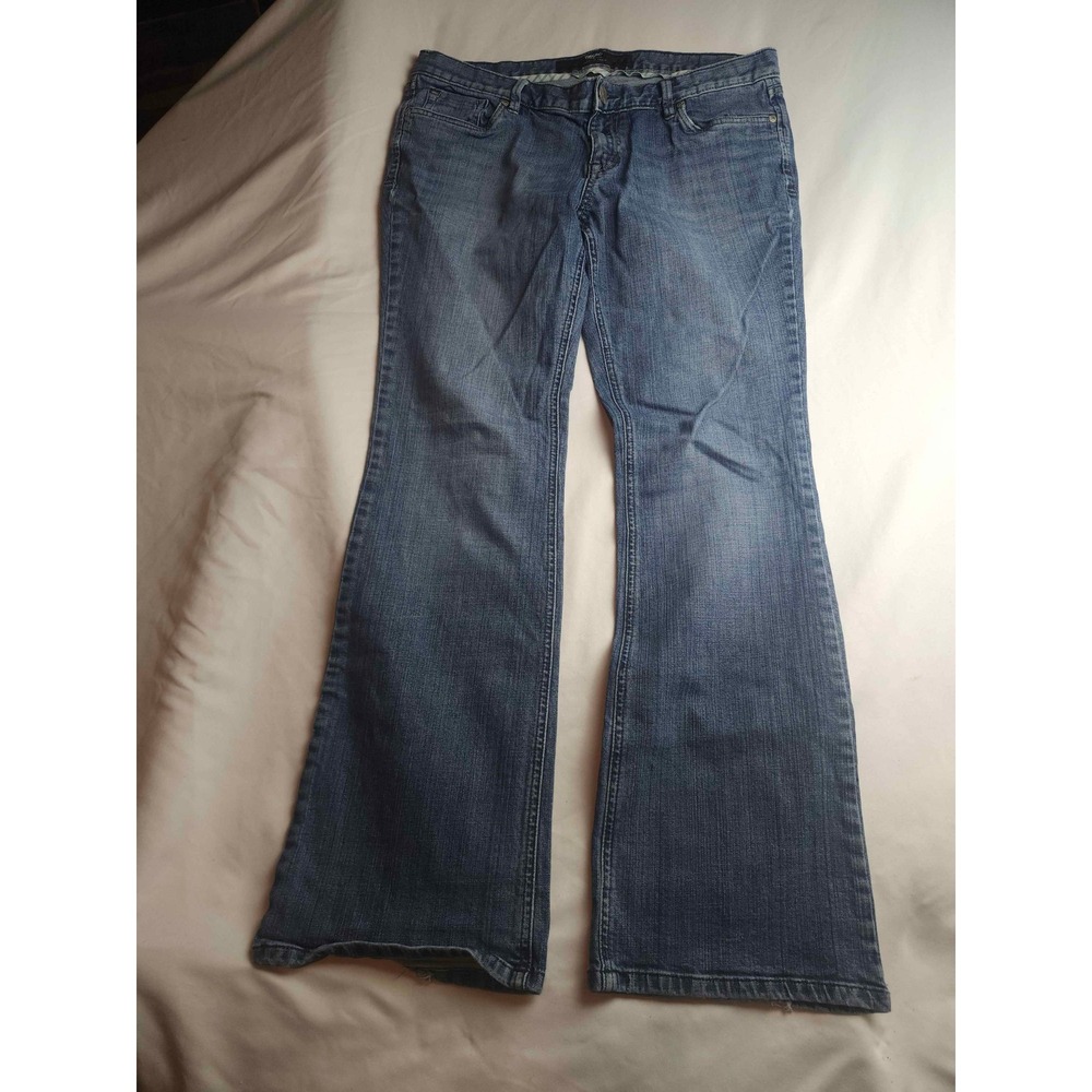 Mossimo Premium Denim Womens 12 Blue Flare Leg Jeans Medium Wash Low Rise Y2K